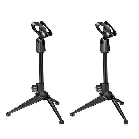 2 pcs Adjustable Desktop Microphone Stand Tripod Foldable Tabletop Stand Holder with Mic Clip