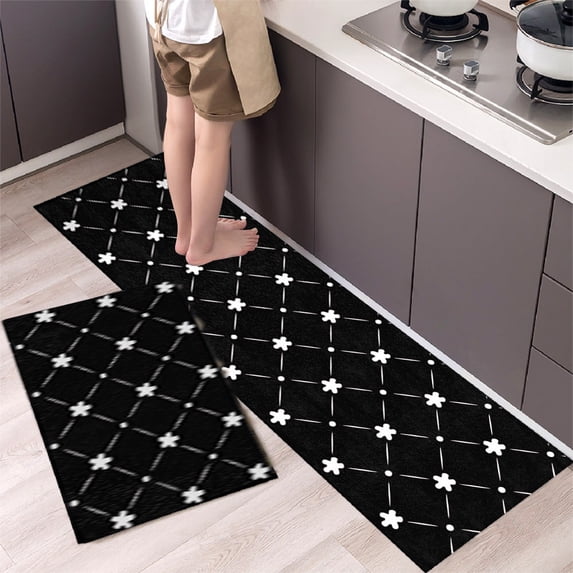 2 pcs Anti-Fatigue Kitchen Mat, Non-Slip Cushioned Floor Rug, Waterproof Kitchen Mats for Sink, Office, Laundry Room, Comfort Support, Easy Clean Home Mats(15.75x23.62x0.2in+15.75x47.24x0.2Inch)