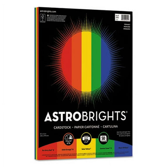 2 pcs,Astrobrights Color Cardstock -"Primary" Assortment, 65Lb, 8.5 X 11, Assorted, 50/Pack (20401)