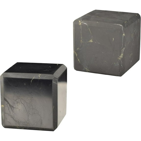 2 pcs Authentic Shungite Cubes Set Polished and Unpolished 40 mm / 1.57" Chakra Energy Natural Healing Crystal Home Office Protection Desk Decor Meditation Reiki Grounding Stone