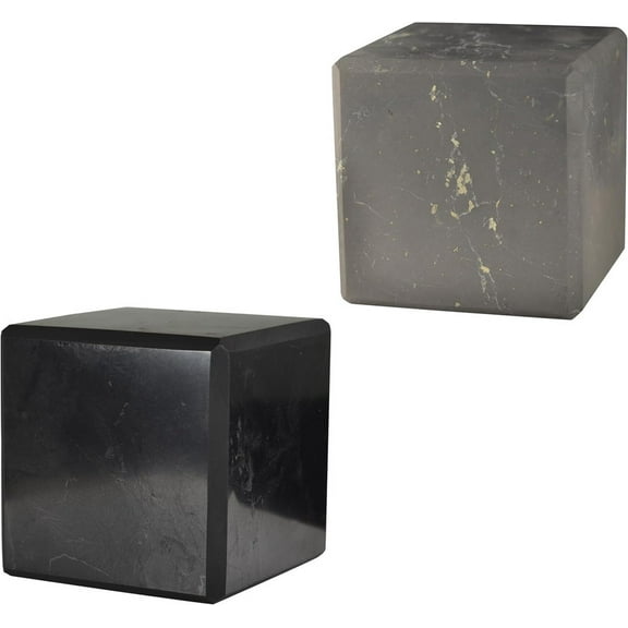 2 pcs Authentic Shungite Cubes Set Polished and Unpolished 70 mm / 2.76" Chakra Energy Natural Healing Crystal Home Office Protection Desk Decor Meditation Reiki Grounding Stone