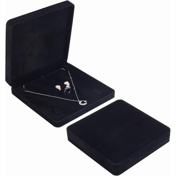 2 pcs Black Velvet Jewelry Set Box Square 7.5x7.5x1.5inch Tray Travel Jewelry Organizer Jewelry Gift Box for Bracelet Necklace Earring Ring Luxury Jewellery Storage Box for DIY Square
