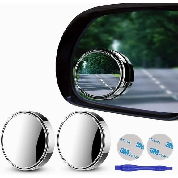 2 pcs Blind Spot Mirrors, 2" Round HD Glass Convex 360° Wide Angle Side Rear View Mirror with ABS Housing for Cars SUV and Trucks, Silver, Pack of 2