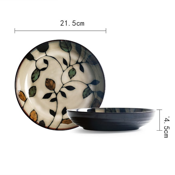 2 pcs Bohemian Style Flat Plate, Rustic Underglaze Dinner Plate, Household Ceramic Serving Platter
