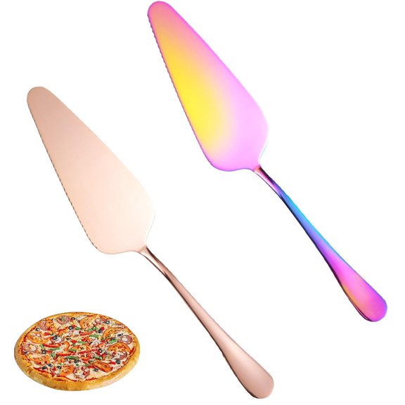 2 pcs Cake Cutter, Multiple Colors Cake Spatula Mirror Polishing, Pie Server with Serrated Edges, Food Grade Cake Server 401 Stainless Steel, For Wedding and Party
