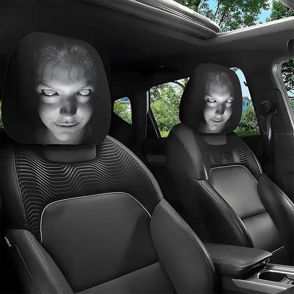 2 pcs Car Headrest Covers, Soft Polyester Fabric with Funny Print, Stretchy Seat Headrest Protector for Auto Interior Decoration – portrait print