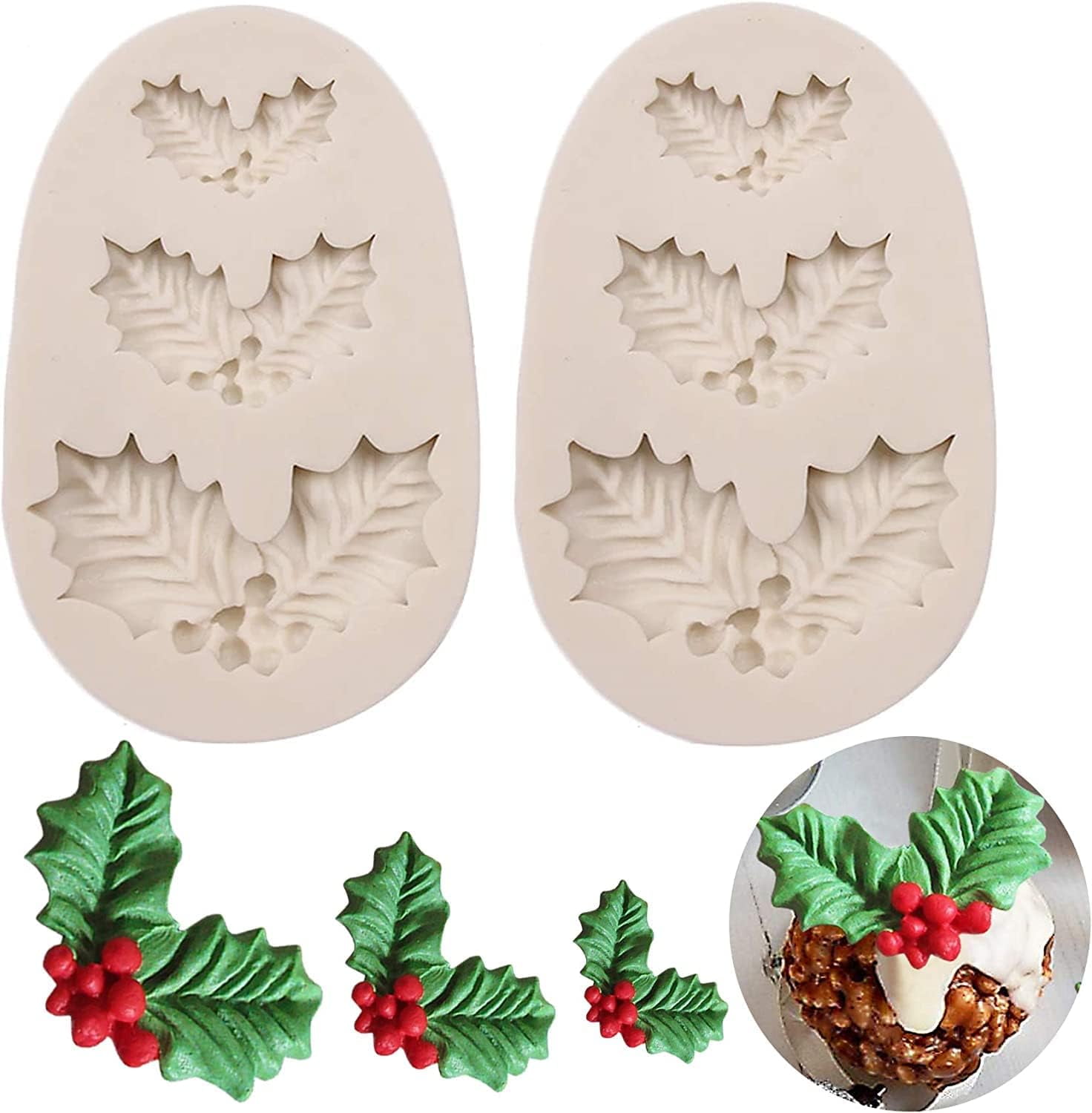 Pcs Christmas Holly Leaves Silicone Mold Leaf Shaped Fondant Mold