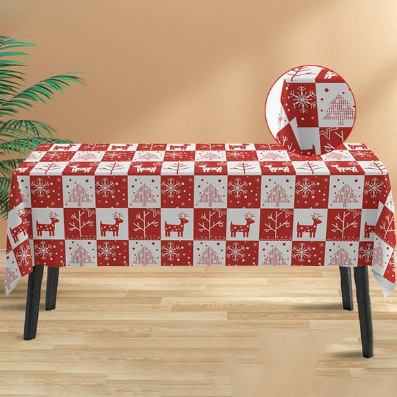 2 pcs Christmas Snowflake Reindeer Christmas Tree Plastic Party Tablecloth Decorations White Snowflake Xmas Tree Disposable Table Cover for Winter Christmas Holiday Supplies,54x71 inch The Holiday