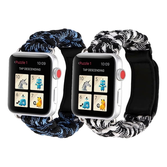 2 pcs Compatible with Apple Watch Band  Ultra 2 Series 9 8 7 6 5 4 3 2 1 SE  , Rugged Survival Paracord Nylon Strap Braided Sport Loop for Watch Bands 49mm 45mm 44mm 42mm