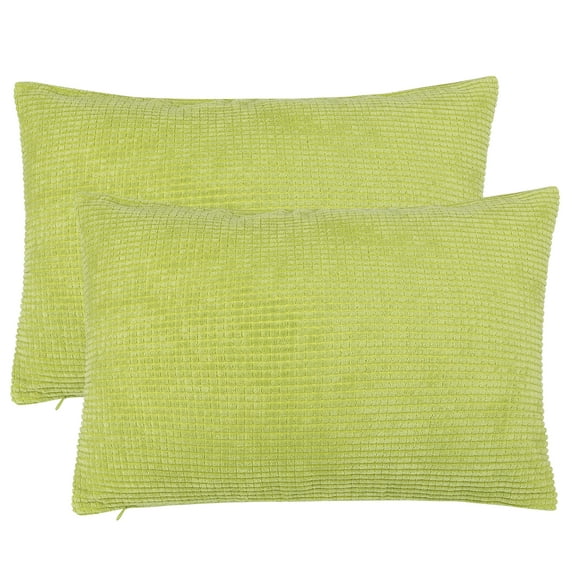 2-pcs Corduroy Decorative Throw Pillow Covers Green Yellow 12"x18"
