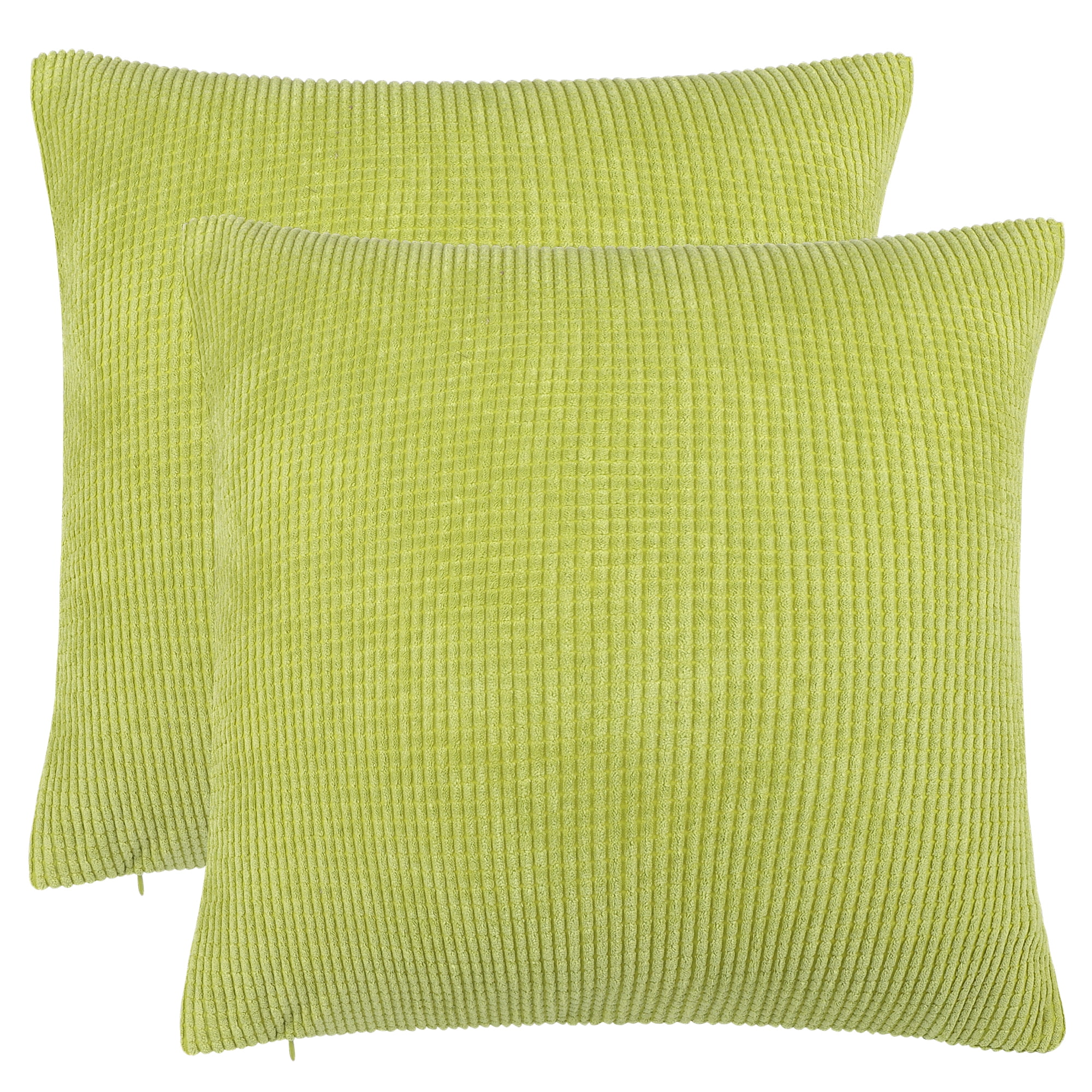 2-pcs Corduroy Decorative Throw Pillow Covers Green Yellow 18"x18"