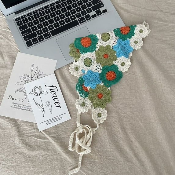 2 pcs Crochet Hair Bandana Cute Hair Accessories Crochet Bandana Headband for Women (Flower Pattern)