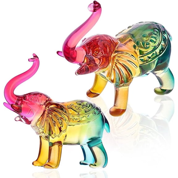 2 pcs Crystal Elephant Figurine Glass Elephant Animal Figurines Ornaments Collectible Figurines Tabletop Decoration Elephant Sculpture for Home Office Colorful
