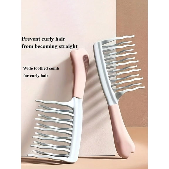2 pcs Double Row Wide-Tooth Curly Hair Comb Anti-Static Detangling Brush for Long & Voluminous Hair, Ergonomic Handle Styling Tool for Women & Girls