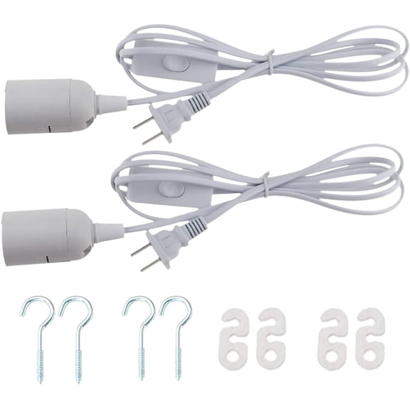 2 pcs E26/E27 LED Light Socket 5.9FT Extension Cord with On/Off Switch and US AC Power Plug Bulb Socket for Pendant Lighting Bulb Lamp in Kitchen Bedroom Restaurant (2 Packs)