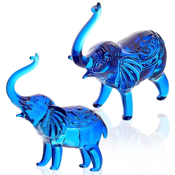 2 pcs Elephant Figurine Glass Elephant Animal Figurines Ornaments Collectible Figurines Tabletop Decoration Elephant Sculpture