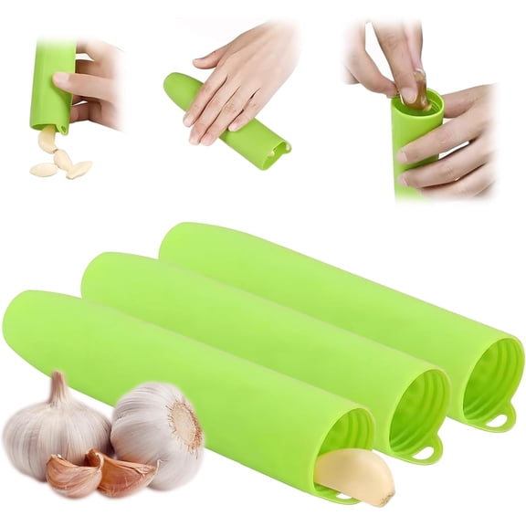 2 pcs Garlic Peeler Silicone Garlic Peeler Skin Remover Easy Roller Tube Skin Remover Peel with Hanging Hole Effortless to Peel (Green)
