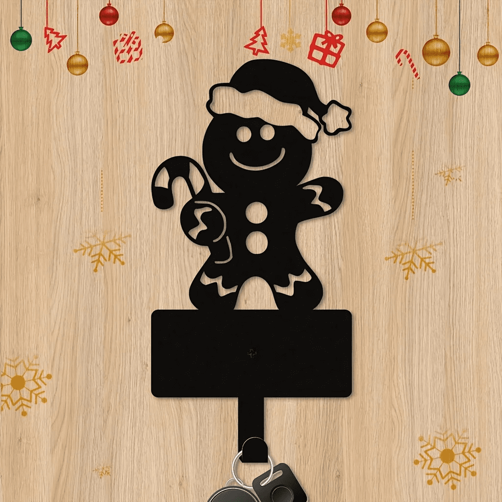 2 pcs Gingerbread Man Metal Key Hooks Christmas Themed Wall Decor