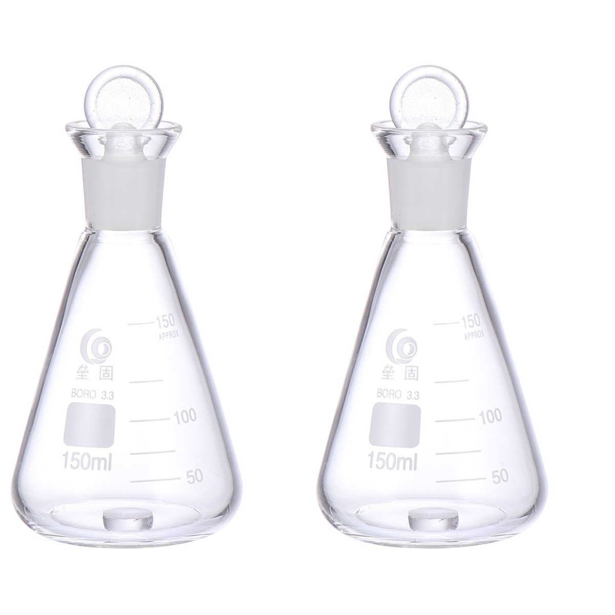 2 pcs Glass Flask Conical Flask with Plug Borosilicate Flask Erlenmeyer