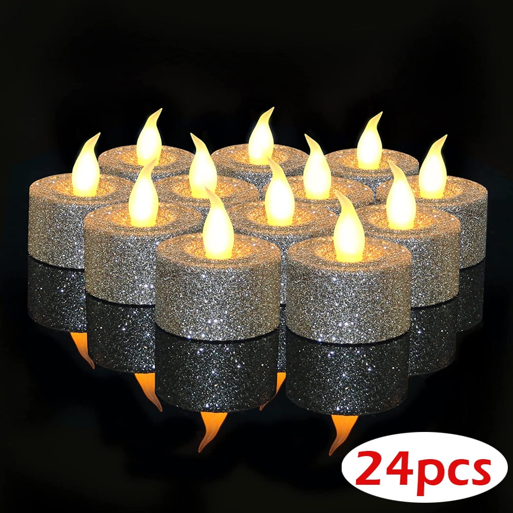 2 pcs Glitter LED Tea Lights, Gold Flameless Votive Candles with Warm ...