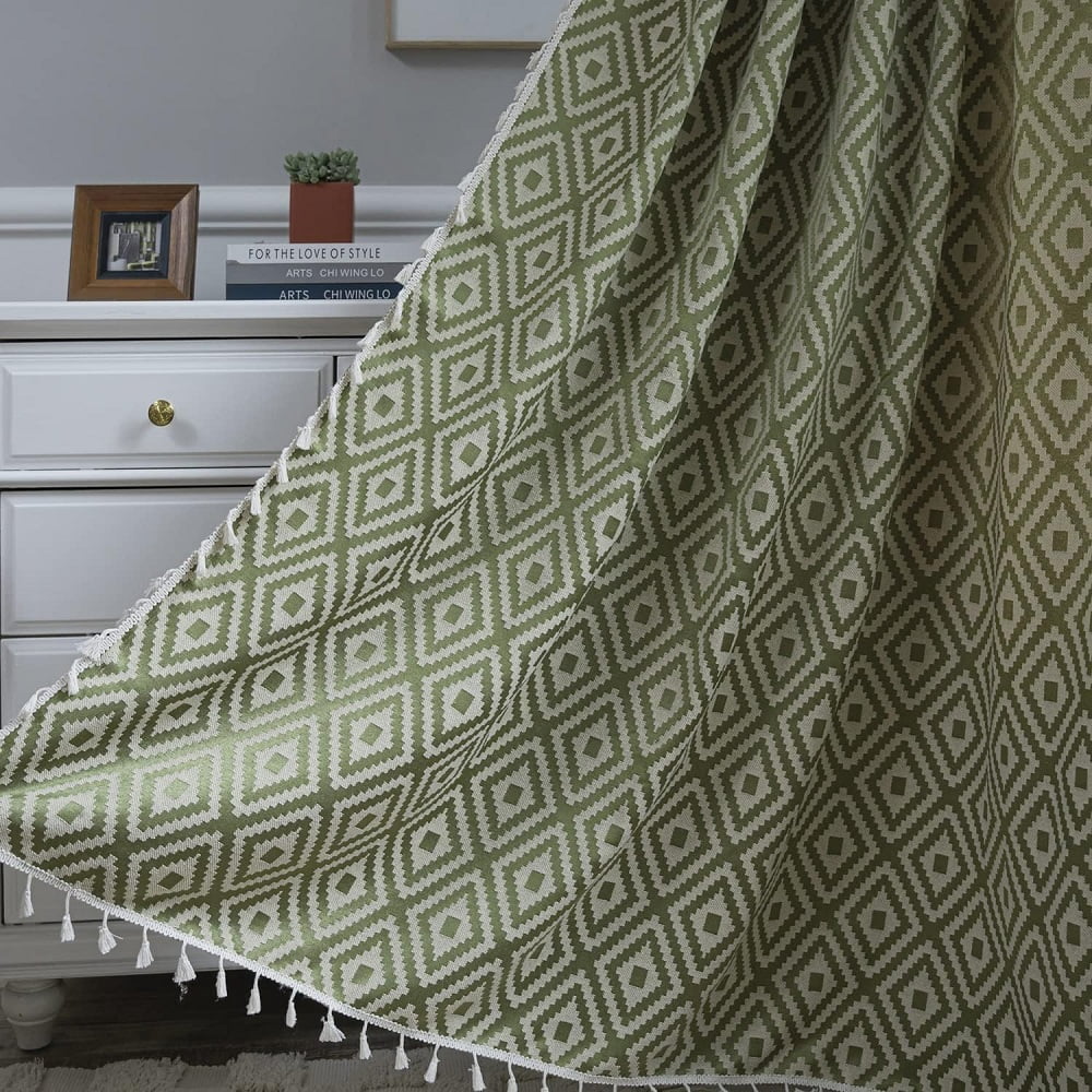 2 pcs Green Curtains Geometric Room Darkening Curtains for Bedroom Boho Curtains for Living Room ...