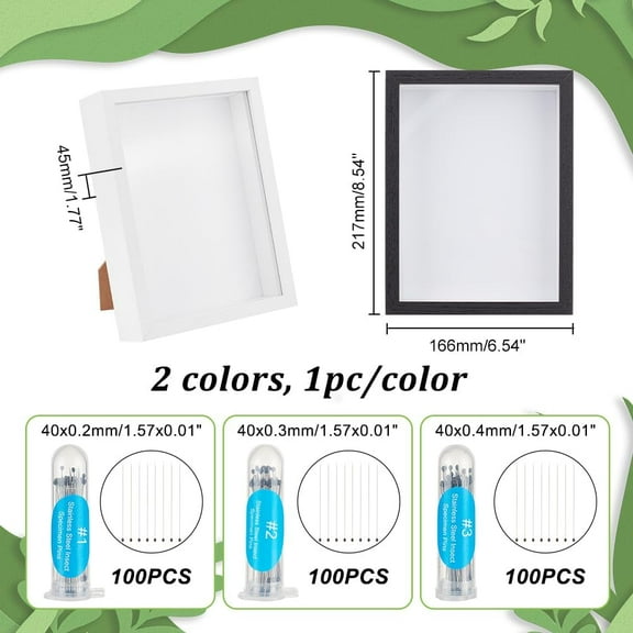 2 pcs Insect Display Case Collection Box with Clear Top for Butterfly Specimen Insect Display Case Collection Shadow Boxes 3 Sizes Pins (Black&White)