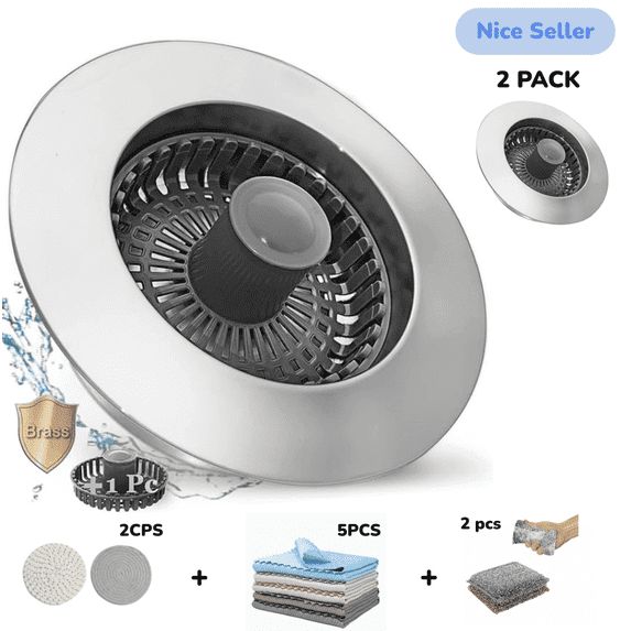 2 pcs Kitchen Sink Stopper, Kitchen Sink Drain Strainer, 3 in 1 Sink Stopperwith an Extra Basket Strainer, Kitchen Sink Drain Stopper for US Standard 3-1/2 Inch, Brass Material Electroplate Silver