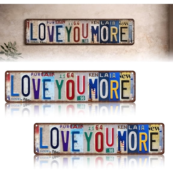 2 pcs "Love You More" Vintage Metal Tin Sign - 16x4 Inch Retro Wall Art for Home, Bar, Cafe, Man Cave & Office Decor, Above Door Street-Style Sign-dh