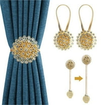 2 pcs Magnetic Curtain Tiebacks, Crystal Decor Curtain Ties For Drapes No Drilling Drapery Holdbacks With High-elastic Spring Wire For Home Office Window Decorative Holdback, Gold