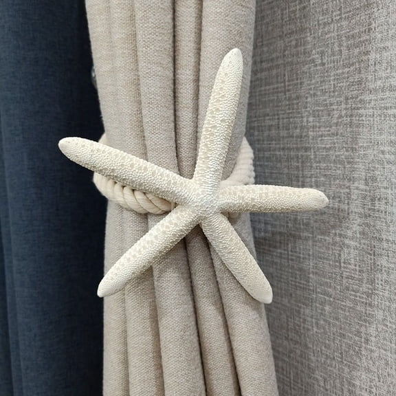 2 pcs Natural Starfish-Shaped Curtain Tiebacks - Rustic Cotton Rope Holdbacks for Bedroom, Living Room, Home Decor - Nordic-Inspired Room Decorations, Easy Installation, and Versatile Design
