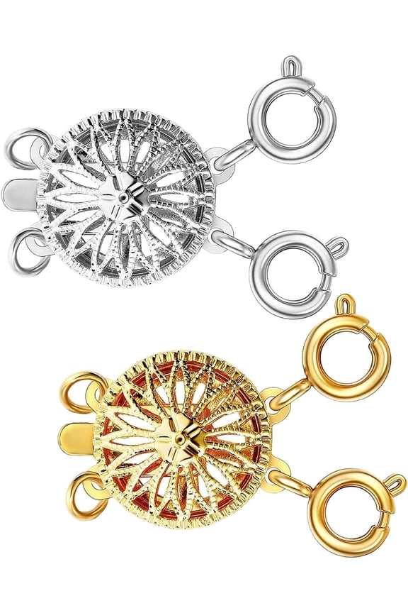 2 pcs Necklace Layering Clasps Separator for Women Gold & Silver Tangle Free Safety Jewelry Locking Clasp Converter Chain Extender (Silver+Yellow Gold)