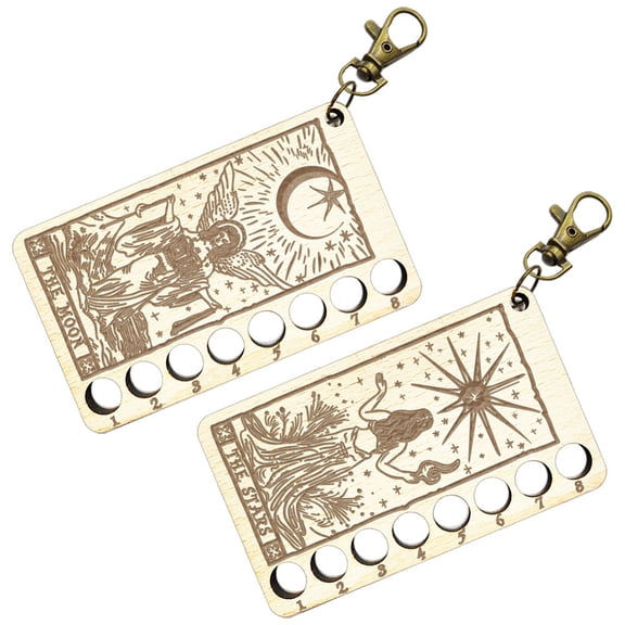 2 pcs Needlework Project Card 2 styles Moons Star Tarot Thread Winding Plate Board with Clasp 8 Positions Wood Needlework Thread Holder for DIY Sewing Storage Thread 3.9x2.4inch(10x6cm) Wood