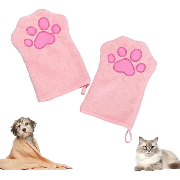 2 pcs Paw Bathing Towel for Cats, Ultra Absorbent Microfiber Dog Cat Towel with Paw Print Design, Quick Drying Pet Bath Towel, Suitable for Cats and Dogs (a:Pink)-dh