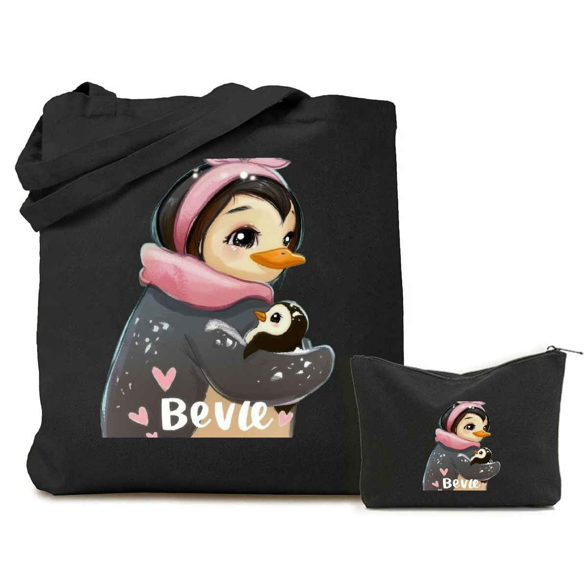2 pcs Penguin love Print Large Capacity Shoulder Bag Daily Use Shopping ...