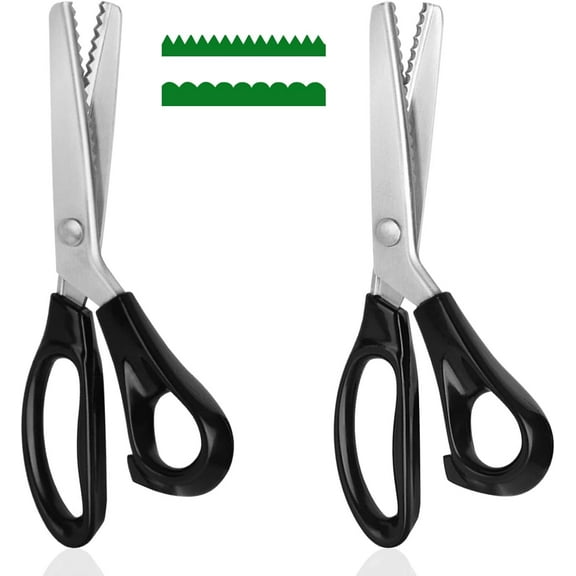 2 pcs Pinking Shears Scissors for Fabric, DaKuan 2 Models Fabric Scissors, Zig Zag Scissors, for Crafting, Paper Cutting, Fabric, Leather Materials (5 mm Triangular And Rounded Teeth)