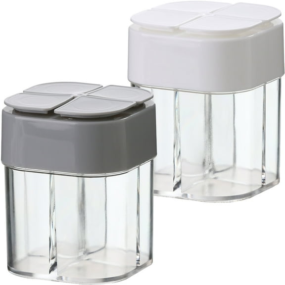 2 pcs Plastic Salt and Pepper Shaker 4 Compartment Condiment Shaker with Lid
