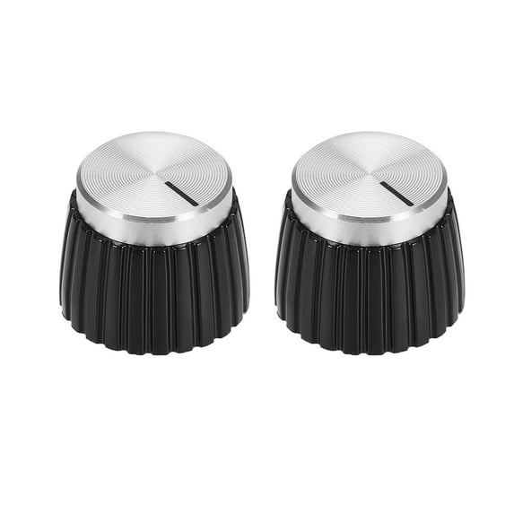2 pcs Potentiometer Knob Style Amplifier Replacement Knob Black with Silver Tone Cap Volume Control Knob