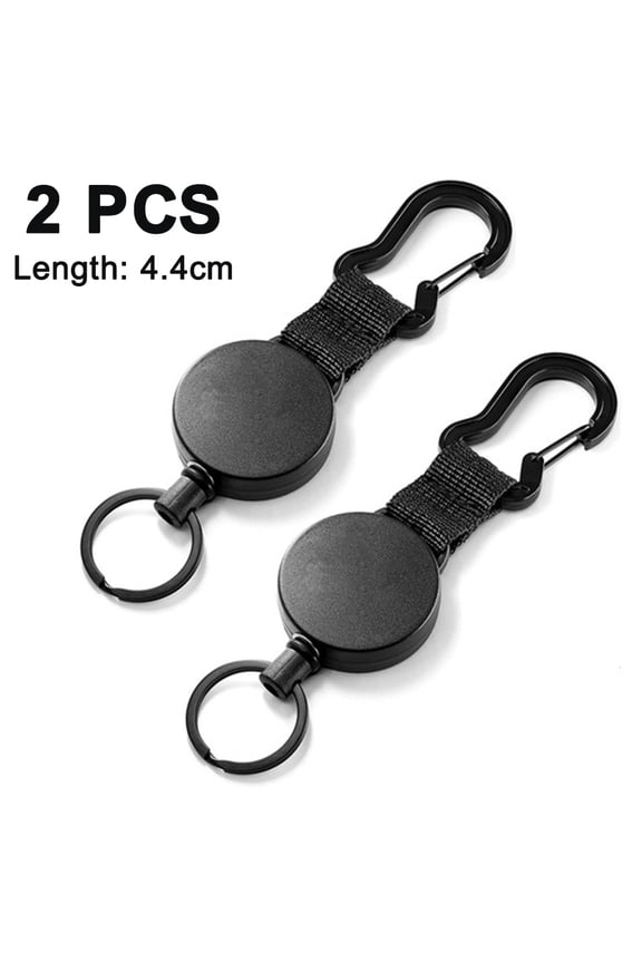 2 pcs Retractable Key Chain Black Elastic Pull Buckle Retractable Key with Steel Wire Rope