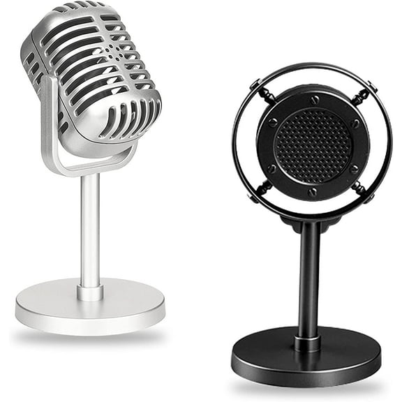 2 pcs Retro Decor Microphone Prop, lyfLux Toy Microphone, Vintage Decor, 2 Models Plastic Microphone, Vintage Microphone, Party Decoration, Photography Props, Shooting Background(Silver and Black)