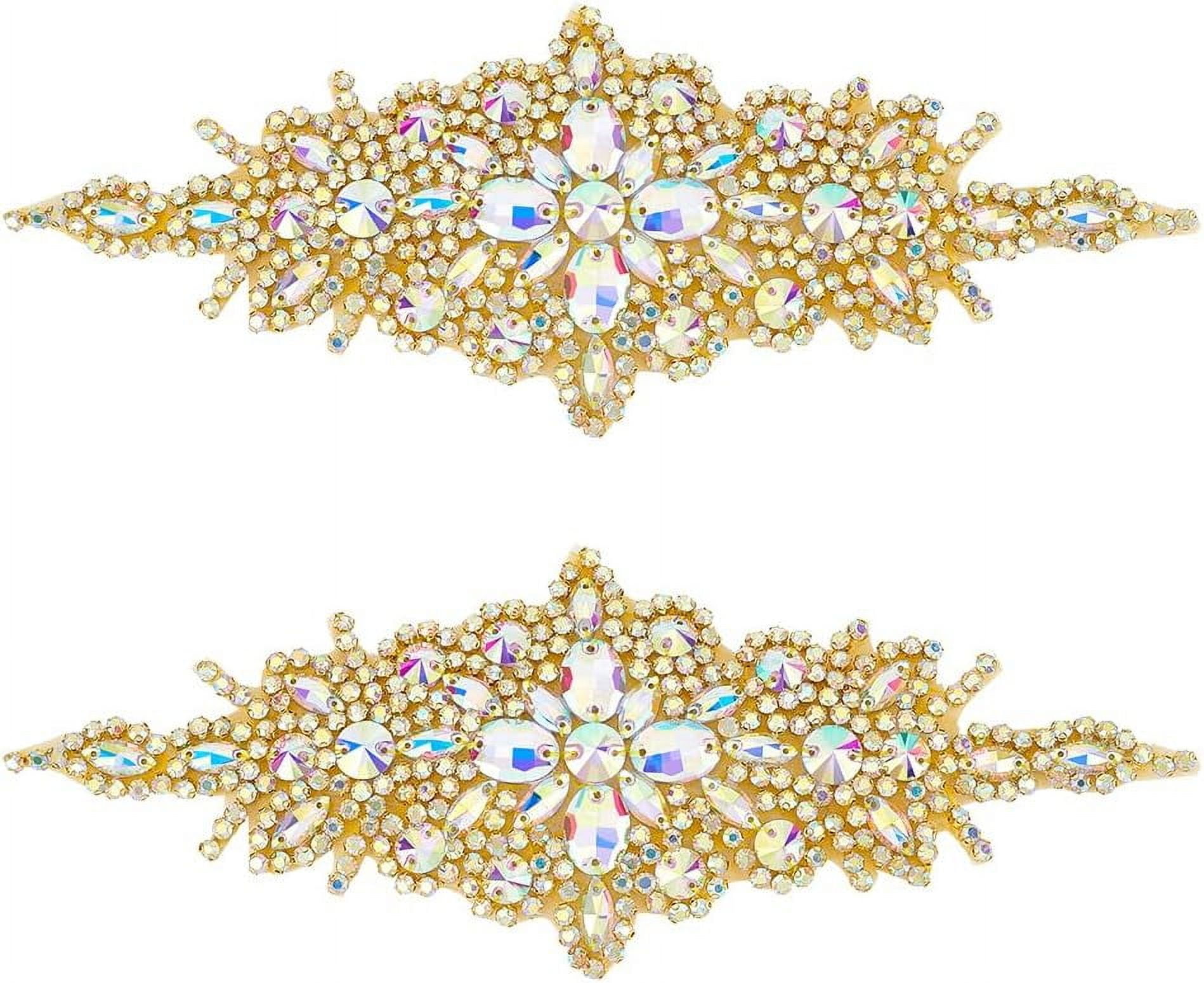 DIY Rhinestone Sash For Costumes Sew On Rhinestone Applique Belt - Gold AB  Crystal Bridal Sash For Wedding Dress DIY (1.4x4 Inches) Sew On Crystal Belt