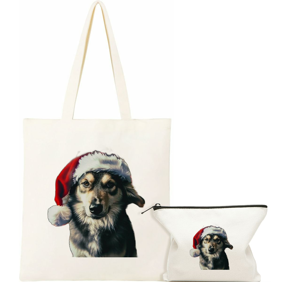 2 pcs Santa dog Christmas tree Pattern Trendy Tote Bag Shopping Travel