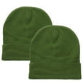 thumbnail image 1 of 2 pcs Set Men Women Knitted Beanie Hat Ski Skully Cap Plain Solid Color Warm Great for Winter Army Green & Army Green, 1 of 3