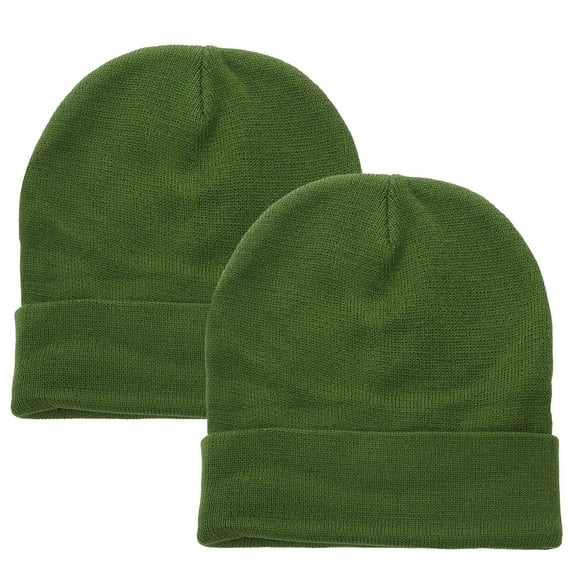 2 pcs Set Men Women Knitted Beanie Hat Ski Skully Cap Plain Solid Color Warm Great for Winter Army Green & Army Green