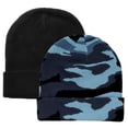 thumbnail image 1 of 2 pcs Set Men Women Knitted Beanie Hat Ski Skully Cap Plain Solid Color Warm Great for Winter Black & Blue Camouflage, 1 of 4
