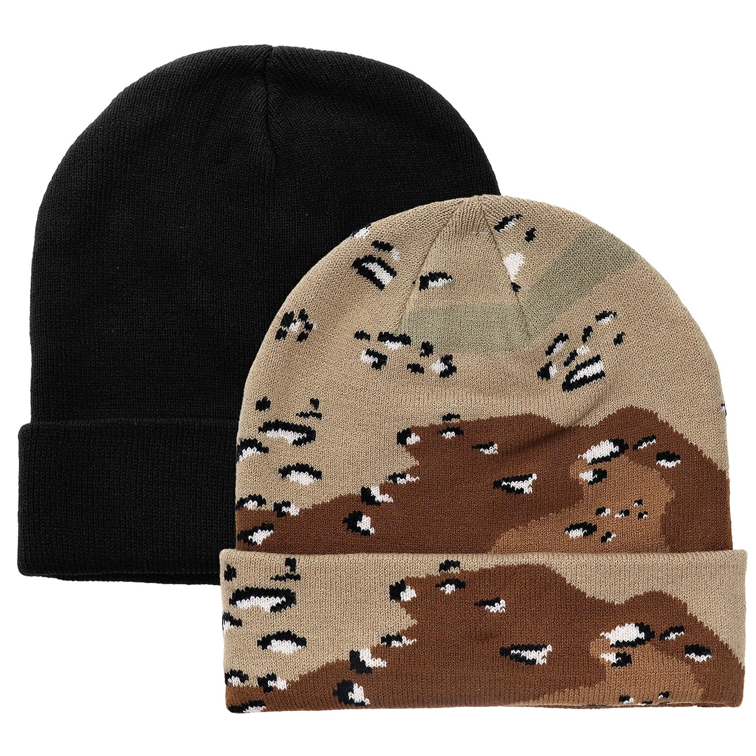 2 pcs Set Men Women Knitted Beanie Hat Ski Skully Cap Plain Solid Color