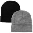 thumbnail image 1 of 2 pcs Set Men Women Knitted Beanie Hat Ski Skully Cap Plain Solid Color Warm Great for Winter Black & Light Gray, 1 of 3
