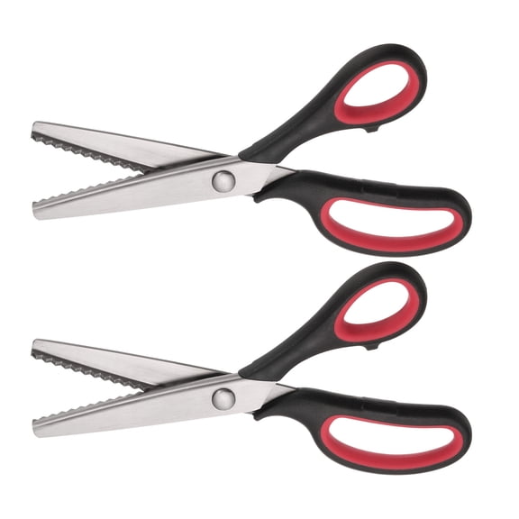 2 pcs Sewing Scissors Stainless Steel Serrated Craft Shears for Embroidery Handmade DIY Sewing Art Design Black Red