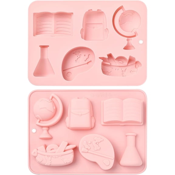 2 pcs Silicone Molds School Bag Book Globe Shaped Fondant Molds for Chocolate Candy Baking Food Party Biscuit Cake Decorations