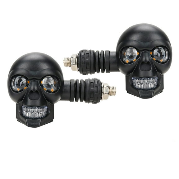 2 pcs Skull Head LED Amber Turn Signal Indicator Light, 12V Motorcycle Fog Lights, 10mm Screw, for Halloween Themed Rides