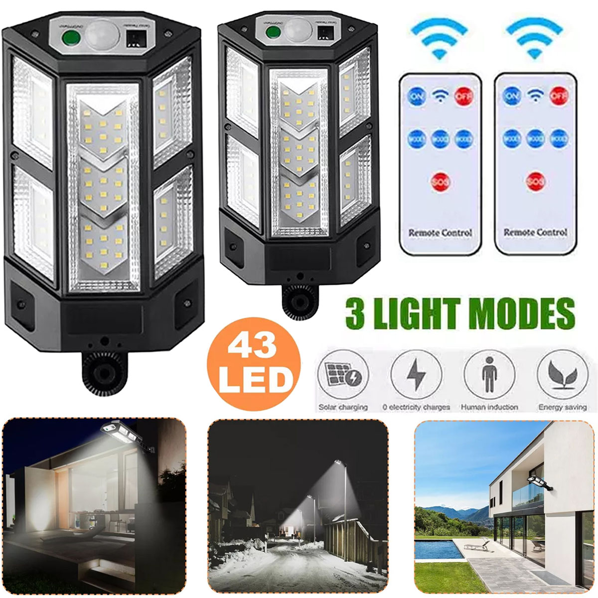 2 pcs Solar Light Lampara Luces Focos Exterior Luz Led de Jardin Patio Sensor!